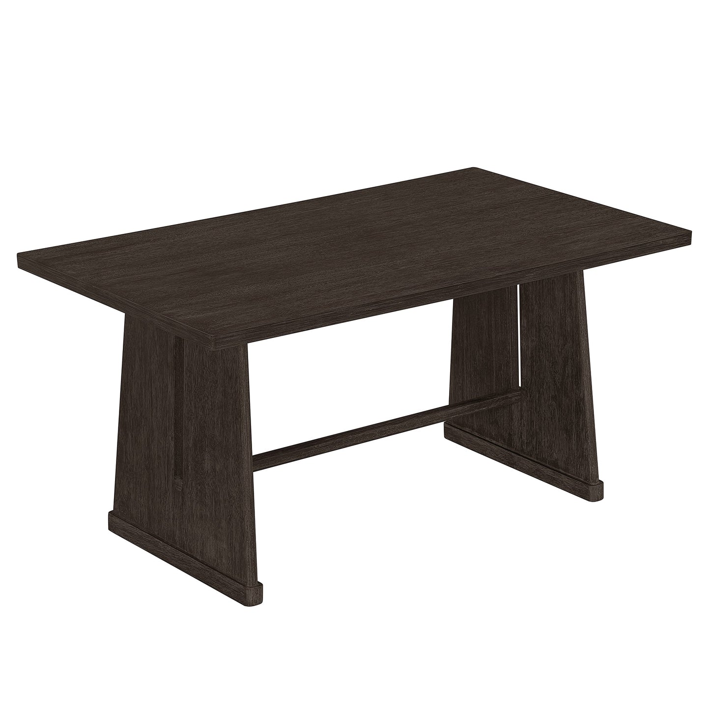 TREXM 6 - Piece Rustic Farmhouse Dining Table Set with Wire Brushed Design, Rectangular Dining Table with Trapezoid Legs, 4 Upholstered Linen Chairs & 1 Padded Bench for Dining Room & Kitchen (Espresso) - 1st Choice Furniture Direct