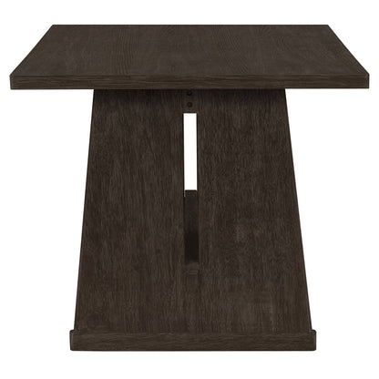 TREXM 6 - Piece Rustic Farmhouse Dining Table Set with Wire Brushed Design, Rectangular Dining Table with Trapezoid Legs, 4 Upholstered Linen Chairs & 1 Padded Bench for Dining Room & Kitchen (Espresso) - 1st Choice Furniture Direct