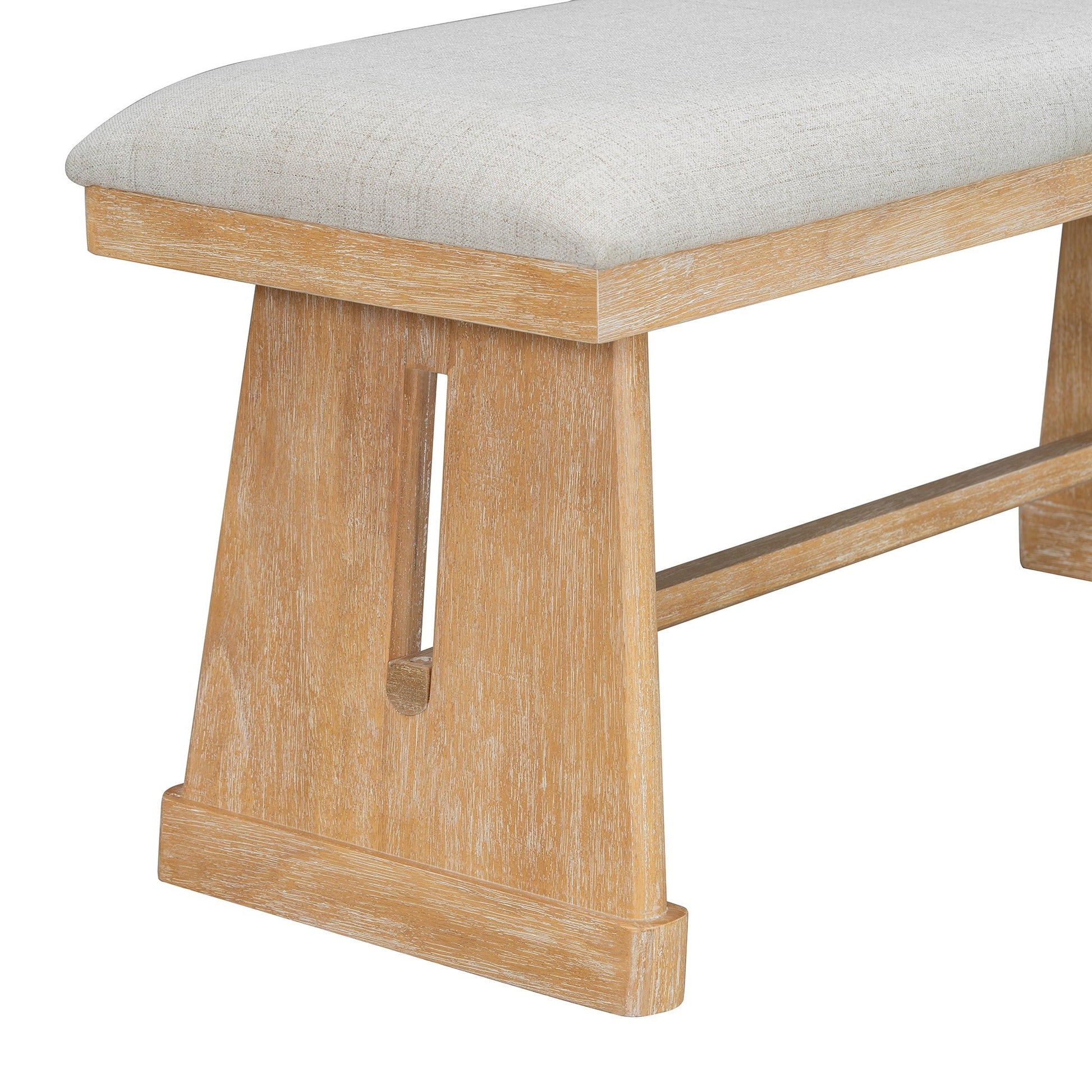 TREXM 6 - Piece Rustic Farmhouse Dining Table Set with Wire Brushed Design, Rectangular Dining Table with Trapezoid Legs, 4 Upholstered Linen Chairs & 1 Padded Bench for Dining Room & Kitchen (Natural) - 1st Choice Furniture Direct