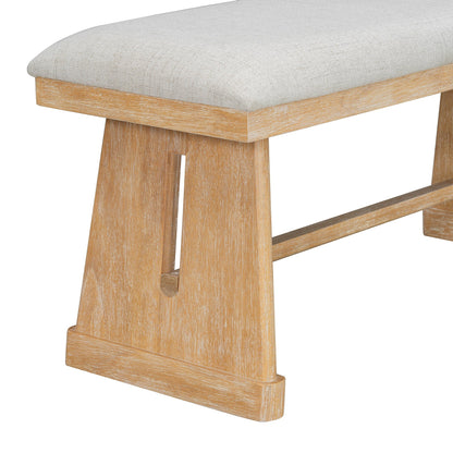 TREXM 6 - Piece Rustic Farmhouse Dining Table Set with Wire Brushed Design, Rectangular Dining Table with Trapezoid Legs, 4 Upholstered Linen Chairs & 1 Padded Bench for Dining Room & Kitchen (Natural) - 1st Choice Furniture Direct