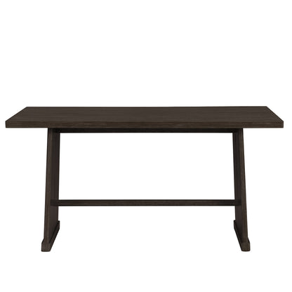 TREXM 6 - Piece Rustic Farmhouse Dining Table Set with Wire Brushed Design, Rectangular Dining Table with Trapezoid Legs, 4 Upholstered Linen Chairs & 1 Padded Bench for Dining Room & Kitchen (Espresso) - 1st Choice Furniture Direct