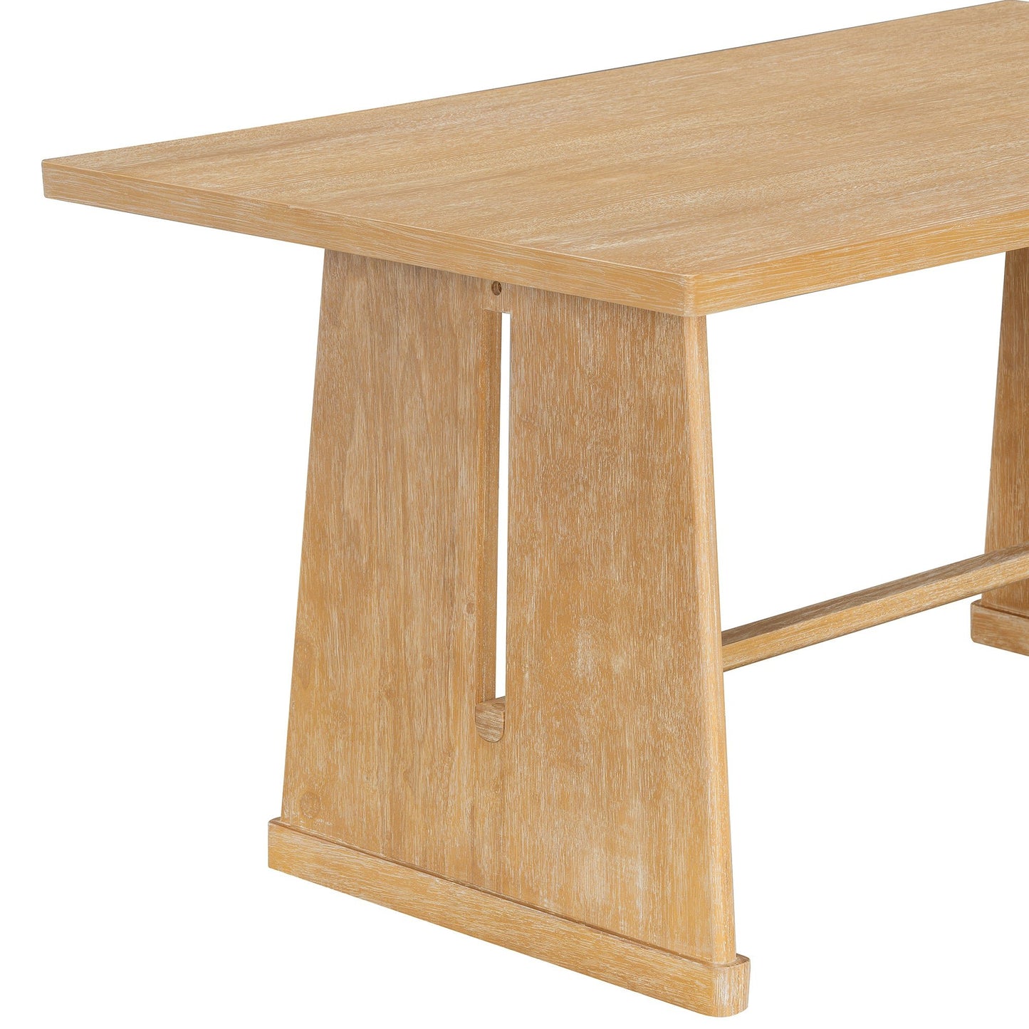 TREXM 6 - Piece Rustic Farmhouse Dining Table Set with Wire Brushed Design, Rectangular Dining Table with Trapezoid Legs, 4 Upholstered Linen Chairs & 1 Padded Bench for Dining Room & Kitchen (Natural) - 1st Choice Furniture Direct
