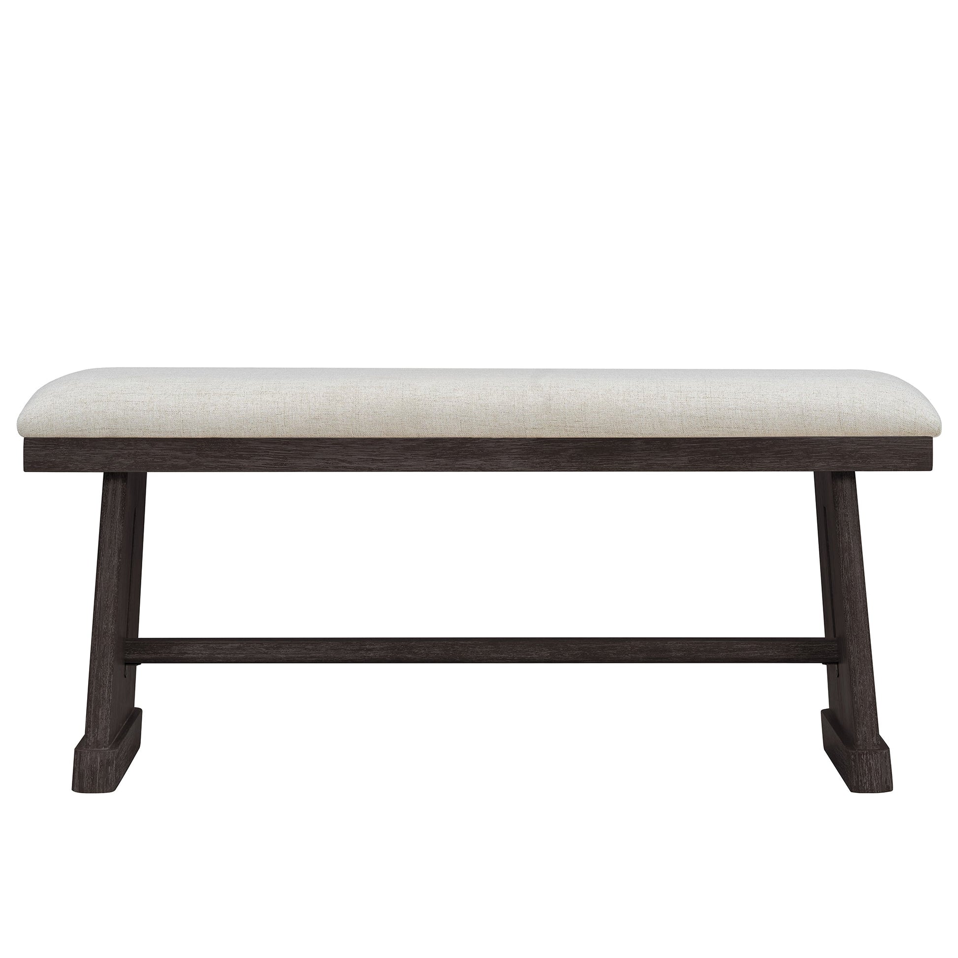 TREXM 6 - Piece Rustic Farmhouse Dining Table Set with Wire Brushed Design, Rectangular Dining Table with Trapezoid Legs, 4 Upholstered Linen Chairs & 1 Padded Bench for Dining Room & Kitchen (Espresso) - 1st Choice Furniture Direct