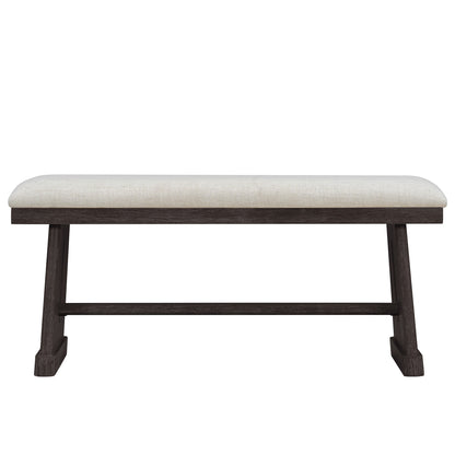 TREXM 6 - Piece Rustic Farmhouse Dining Table Set with Wire Brushed Design, Rectangular Dining Table with Trapezoid Legs, 4 Upholstered Linen Chairs & 1 Padded Bench for Dining Room & Kitchen (Espresso) - 1st Choice Furniture Direct