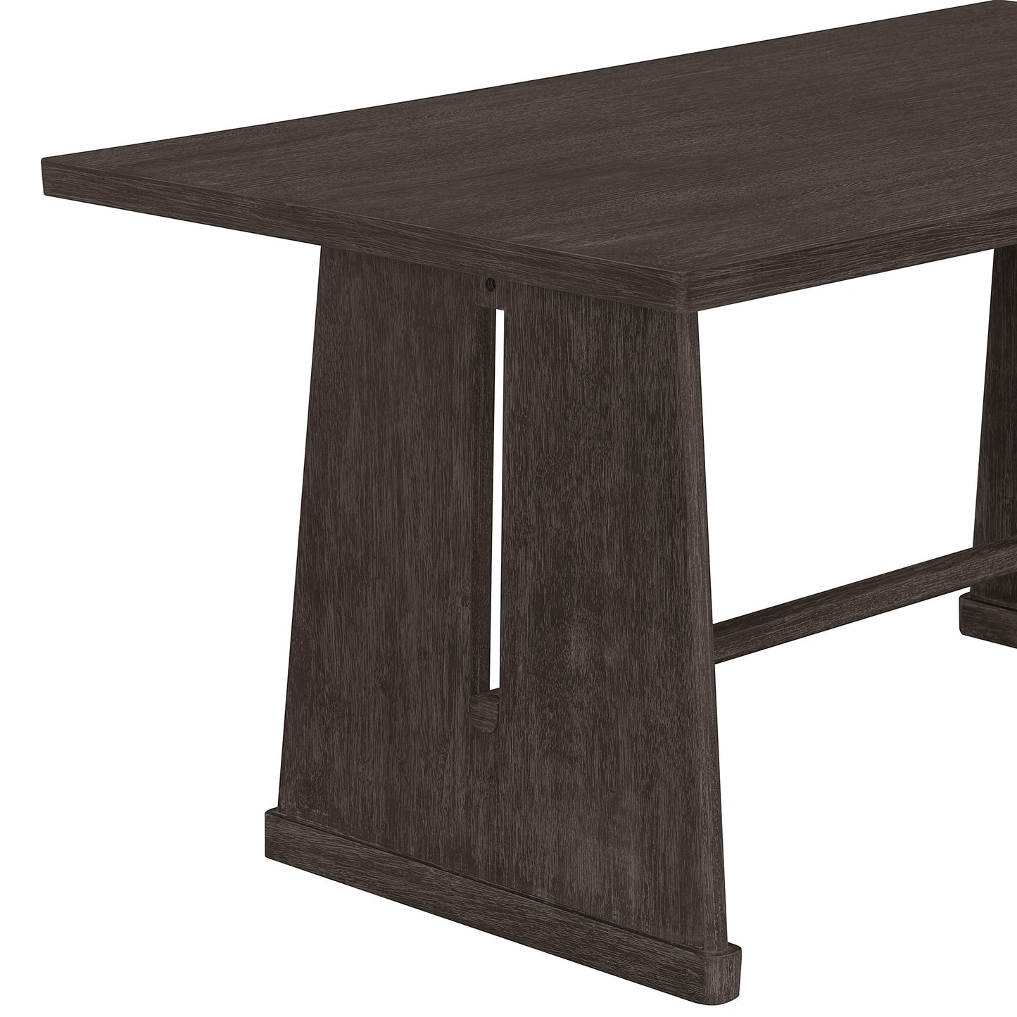 TREXM 6 - Piece Rustic Farmhouse Dining Table Set with Wire Brushed Design, Rectangular Dining Table with Trapezoid Legs, 4 Upholstered Linen Chairs & 1 Padded Bench for Dining Room & Kitchen (Espresso) - 1st Choice Furniture Direct