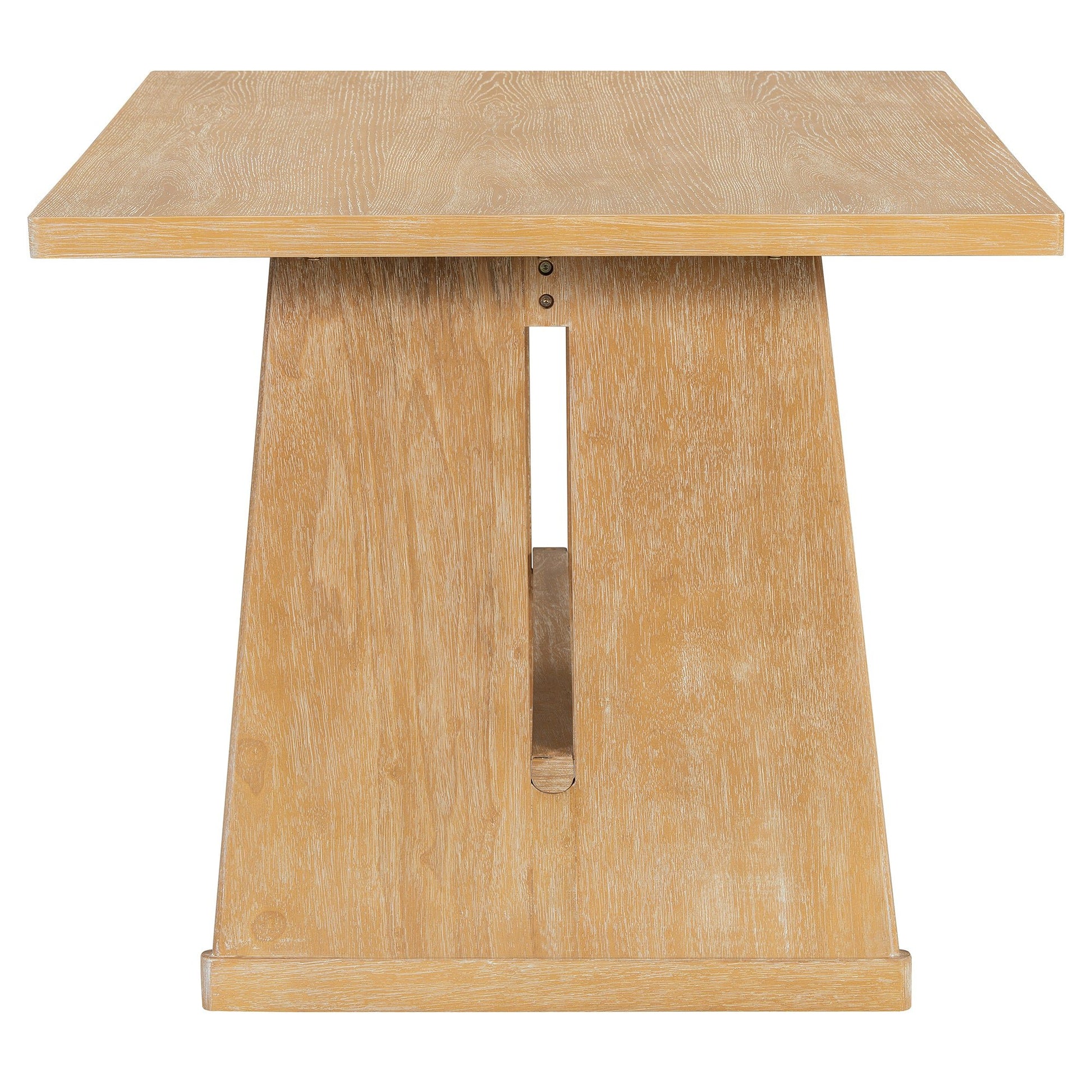 TREXM 6 - Piece Rustic Farmhouse Dining Table Set with Wire Brushed Design, Rectangular Dining Table with Trapezoid Legs, 4 Upholstered Linen Chairs & 1 Padded Bench for Dining Room & Kitchen (Natural) - 1st Choice Furniture Direct
