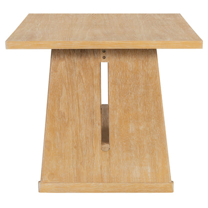 TREXM 6 - Piece Rustic Farmhouse Dining Table Set with Wire Brushed Design, Rectangular Dining Table with Trapezoid Legs, 4 Upholstered Linen Chairs & 1 Padded Bench for Dining Room & Kitchen (Natural) - 1st Choice Furniture Direct