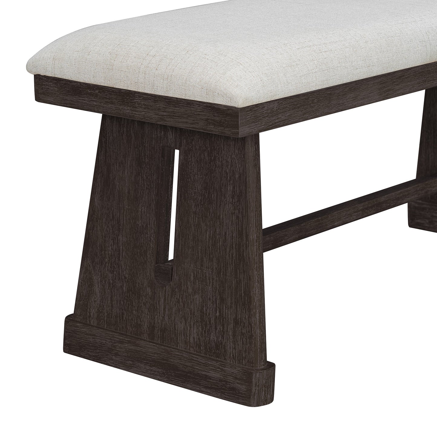 TREXM 6 - Piece Rustic Farmhouse Dining Table Set with Wire Brushed Design, Rectangular Dining Table with Trapezoid Legs, 4 Upholstered Linen Chairs & 1 Padded Bench for Dining Room & Kitchen (Espresso) - 1st Choice Furniture Direct