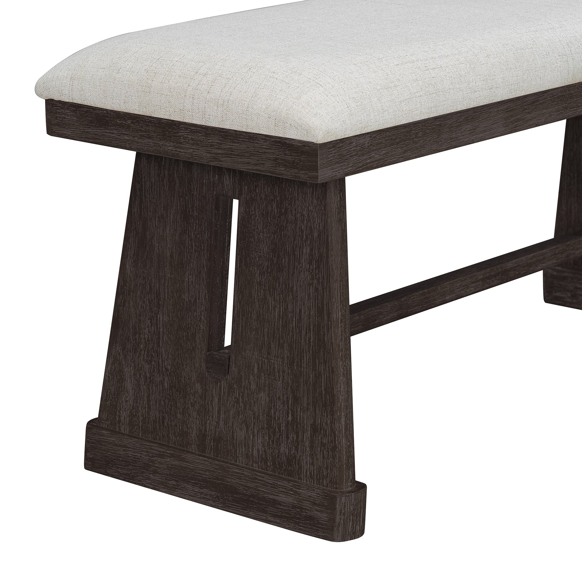 TREXM 6 - Piece Rustic Farmhouse Dining Table Set with Wire Brushed Design, Rectangular Dining Table with Trapezoid Legs, 4 Upholstered Linen Chairs & 1 Padded Bench for Dining Room & Kitchen (Espresso) - 1st Choice Furniture Direct