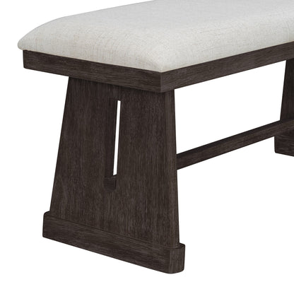 TREXM 6 - Piece Rustic Farmhouse Dining Table Set with Wire Brushed Design, Rectangular Dining Table with Trapezoid Legs, 4 Upholstered Linen Chairs & 1 Padded Bench for Dining Room & Kitchen (Espresso) - 1st Choice Furniture Direct