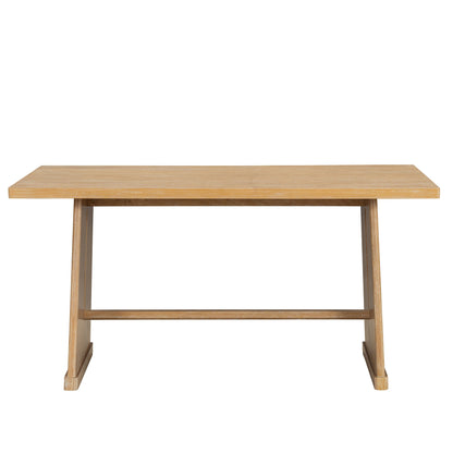 TREXM 6 - Piece Rustic Farmhouse Dining Table Set with Wire Brushed Design, Rectangular Dining Table with Trapezoid Legs, 4 Upholstered Linen Chairs & 1 Padded Bench for Dining Room & Kitchen (Natural) - 1st Choice Furniture Direct