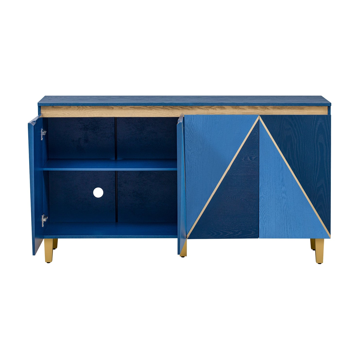 TREXM 60' Retro Buffet Cabinet with Storage, 4 - Door Vintage Sideboard Cabinet with Dimensional Effect Doors and Adjustable Shelves for Dining Room, Kitchen, and Living Room (Light and Dark Navy) - 1st Choice Furniture Direct