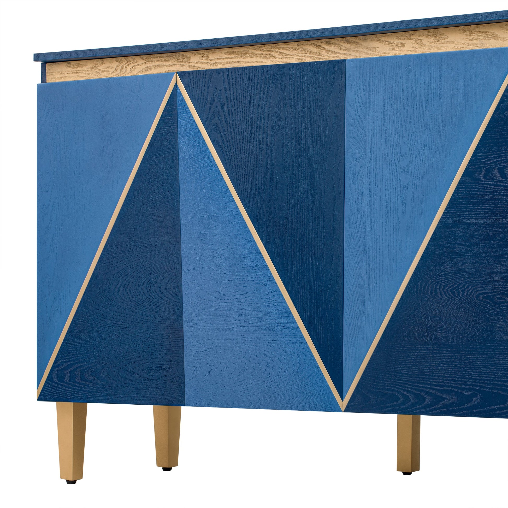 TREXM 60' Retro Buffet Cabinet with Storage, 4 - Door Vintage Sideboard Cabinet with Dimensional Effect Doors and Adjustable Shelves for Dining Room, Kitchen, and Living Room (Light and Dark Navy) - 1st Choice Furniture Direct