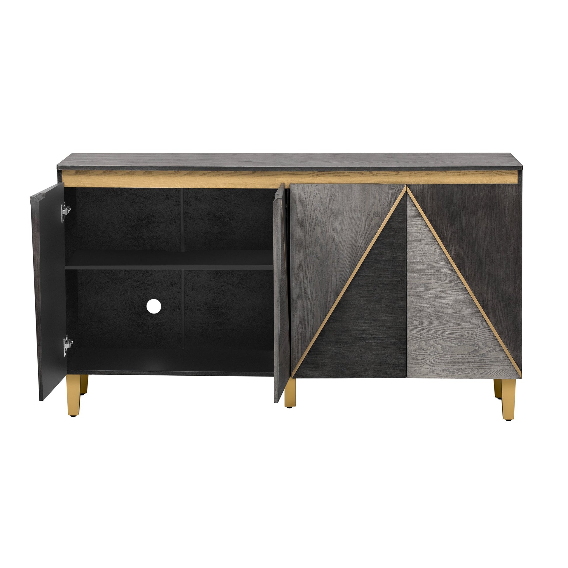 TREXM 60' Retro Buffet Cabinet with Storage, 4 - Door Vintage Sideboard Cabinet with Dimensional Effect Doors and Adjustable Shelves for Dining Room, Kitchen, and Living Room (Light and Dark Gray) - 1st Choice Furniture Direct