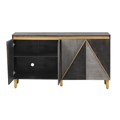 TREXM 60' Retro Buffet Cabinet with Storage, 4 - Door Vintage Sideboard Cabinet with Dimensional Effect Doors and Adjustable Shelves for Dining Room, Kitchen, and Living Room (Light and Dark Gray) - 1st Choice Furniture Direct