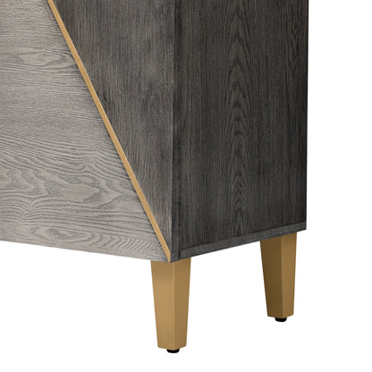TREXM 60' Retro Buffet Cabinet with Storage, 4 - Door Vintage Sideboard Cabinet with Dimensional Effect Doors and Adjustable Shelves for Dining Room, Kitchen, and Living Room (Light and Dark Gray) - 1st Choice Furniture Direct