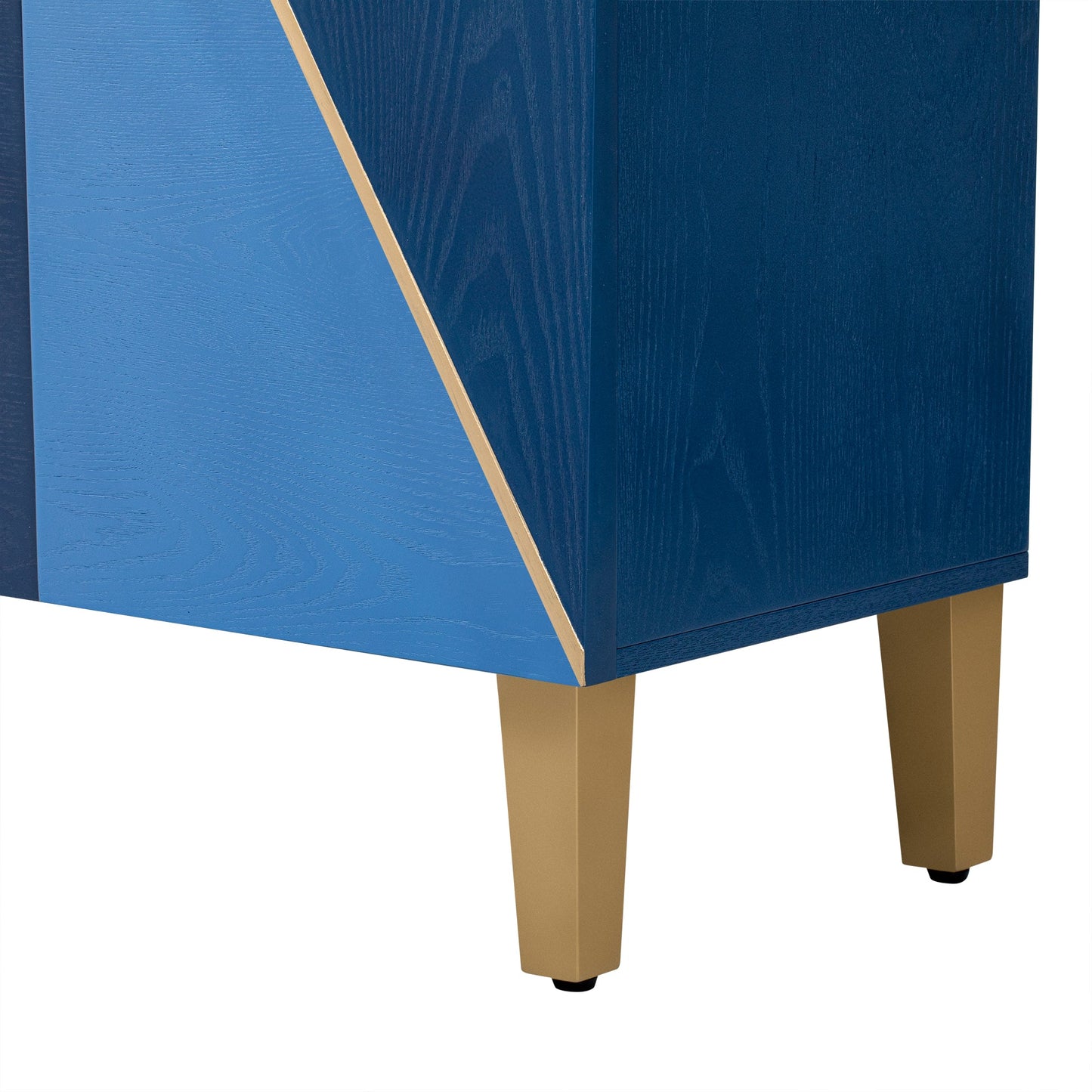 TREXM 60' Retro Buffet Cabinet with Storage, 4 - Door Vintage Sideboard Cabinet with Dimensional Effect Doors and Adjustable Shelves for Dining Room, Kitchen, and Living Room (Light and Dark Navy) - 1st Choice Furniture Direct