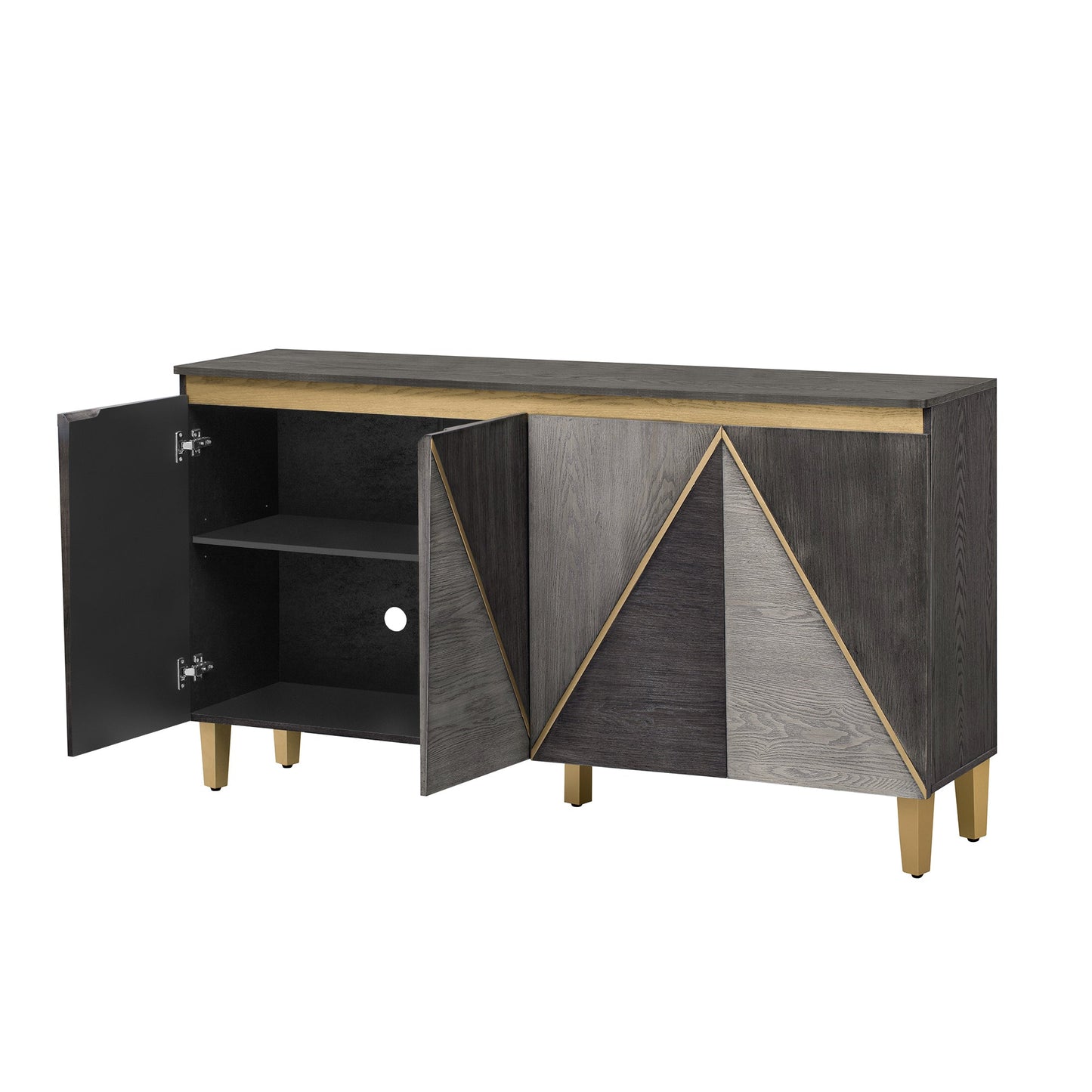 TREXM 60' Retro Buffet Cabinet with Storage, 4 - Door Vintage Sideboard Cabinet with Dimensional Effect Doors and Adjustable Shelves for Dining Room, Kitchen, and Living Room (Light and Dark Gray) - 1st Choice Furniture Direct