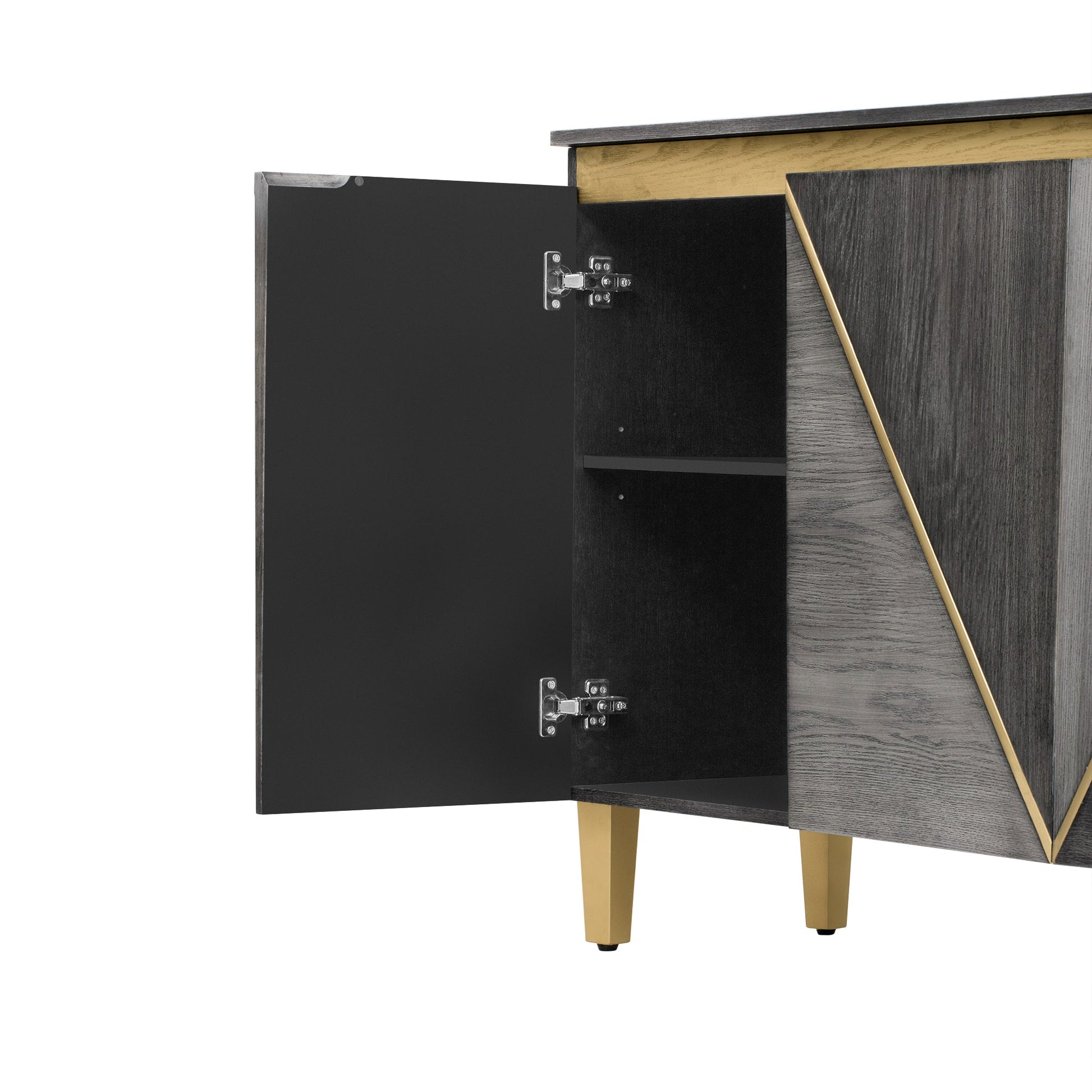 TREXM 60' Retro Buffet Cabinet with Storage, 4 - Door Vintage Sideboard Cabinet with Dimensional Effect Doors and Adjustable Shelves for Dining Room, Kitchen, and Living Room (Light and Dark Gray) - 1st Choice Furniture Direct