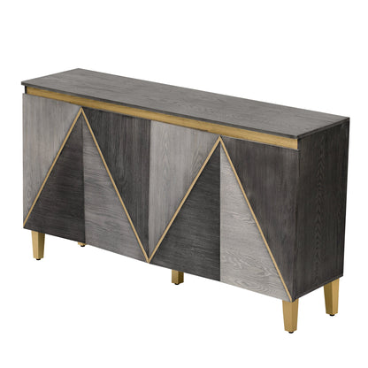 TREXM 60' Retro Buffet Cabinet with Storage, 4 - Door Vintage Sideboard Cabinet with Dimensional Effect Doors and Adjustable Shelves for Dining Room, Kitchen, and Living Room (Light and Dark Gray) - 1st Choice Furniture Direct