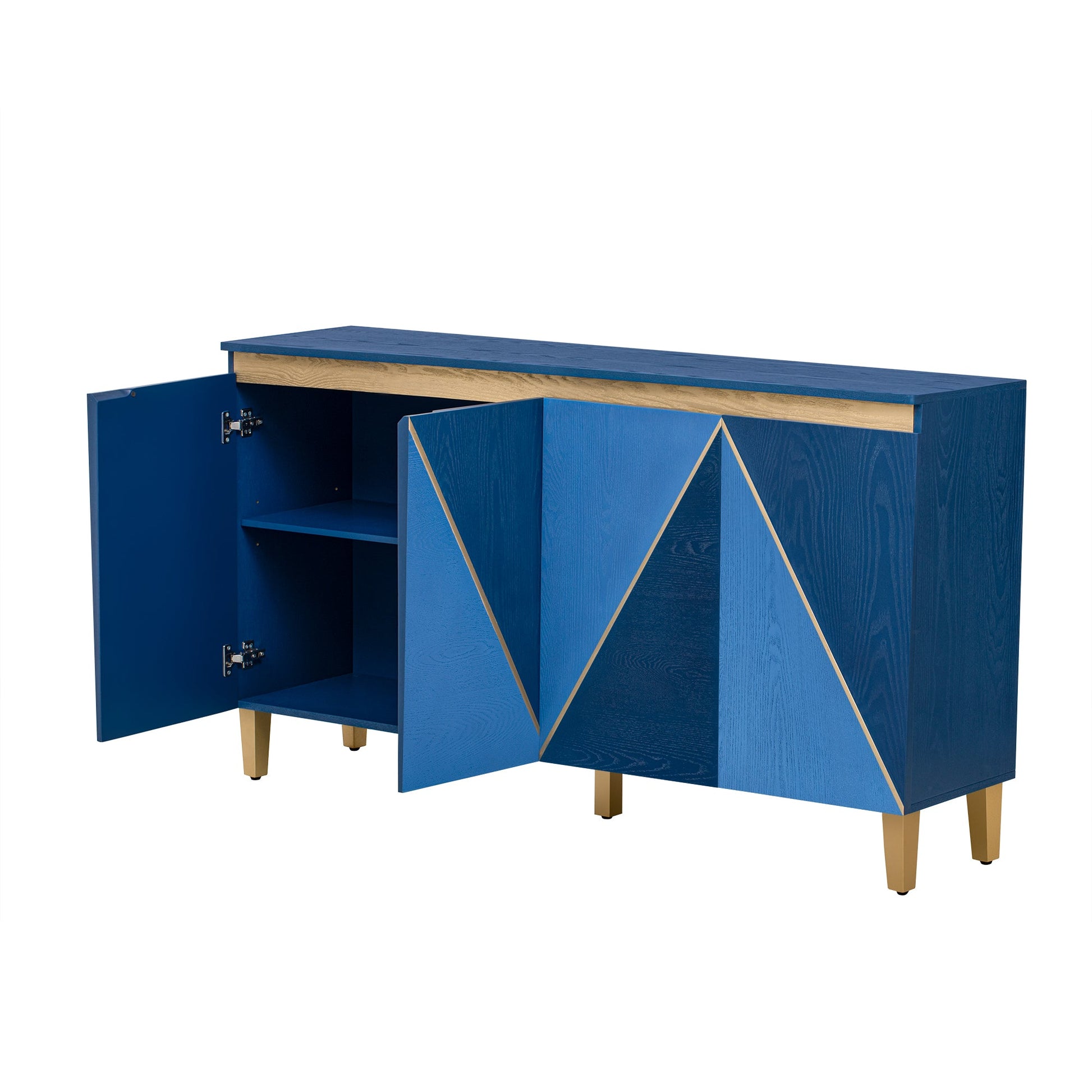 TREXM 60' Retro Buffet Cabinet with Storage, 4 - Door Vintage Sideboard Cabinet with Dimensional Effect Doors and Adjustable Shelves for Dining Room, Kitchen, and Living Room (Light and Dark Navy) - 1st Choice Furniture Direct