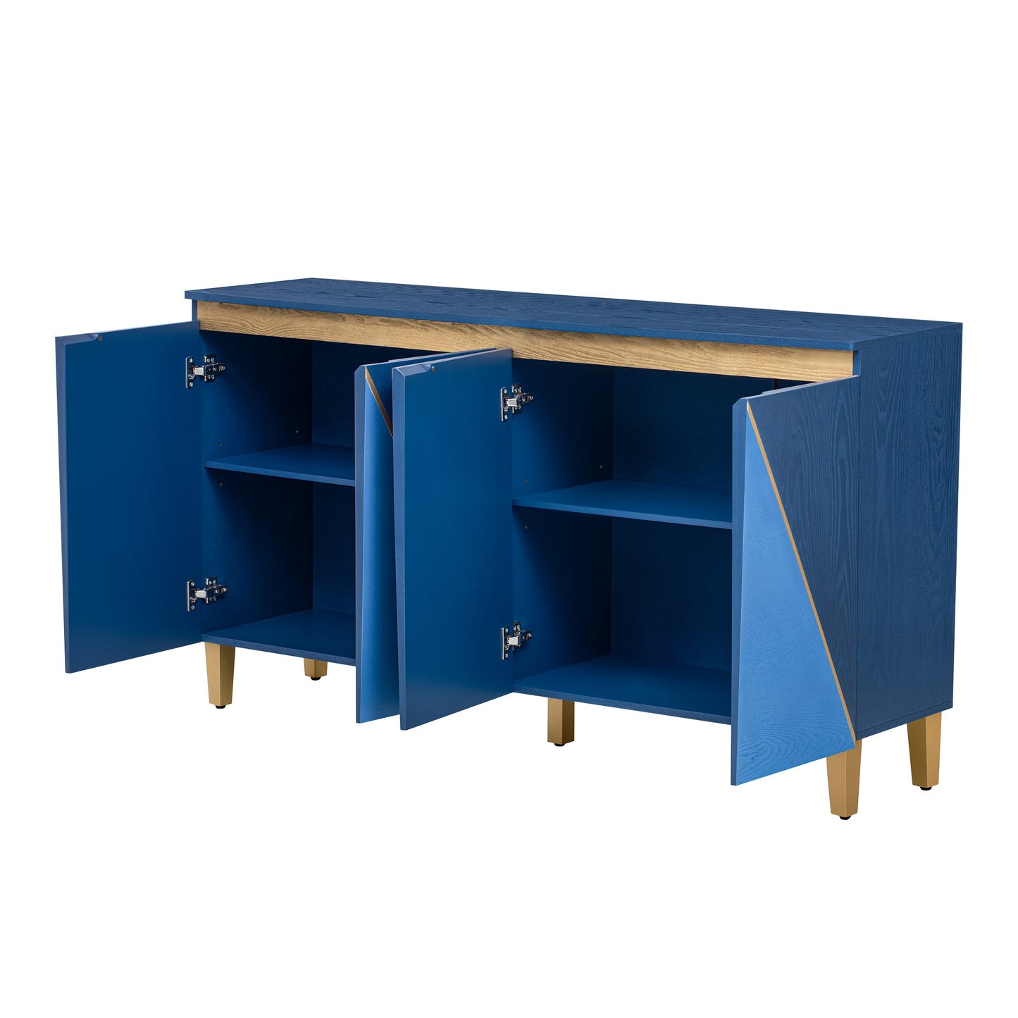 TREXM 60' Retro Buffet Cabinet with Storage, 4 - Door Vintage Sideboard Cabinet with Dimensional Effect Doors and Adjustable Shelves for Dining Room, Kitchen, and Living Room (Light and Dark Navy) - 1st Choice Furniture Direct