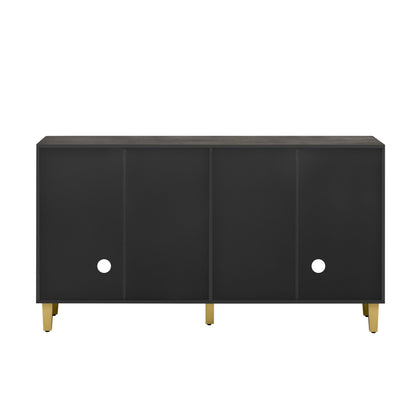 TREXM 60' Retro Buffet Cabinet with Storage, 4 - Door Vintage Sideboard Cabinet with Dimensional Effect Doors and Adjustable Shelves for Dining Room, Kitchen, and Living Room (Light and Dark Gray) - 1st Choice Furniture Direct