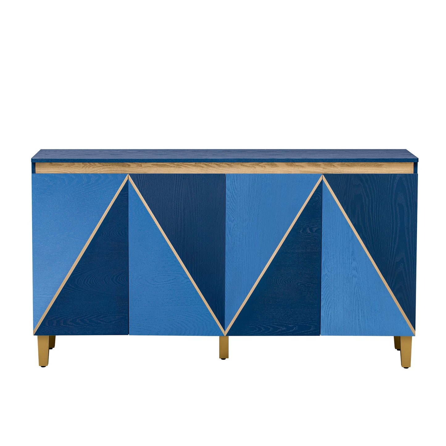 TREXM 60' Retro Buffet Cabinet with Storage, 4 - Door Vintage Sideboard Cabinet with Dimensional Effect Doors and Adjustable Shelves for Dining Room, Kitchen, and Living Room (Light and Dark Navy) - 1st Choice Furniture Direct