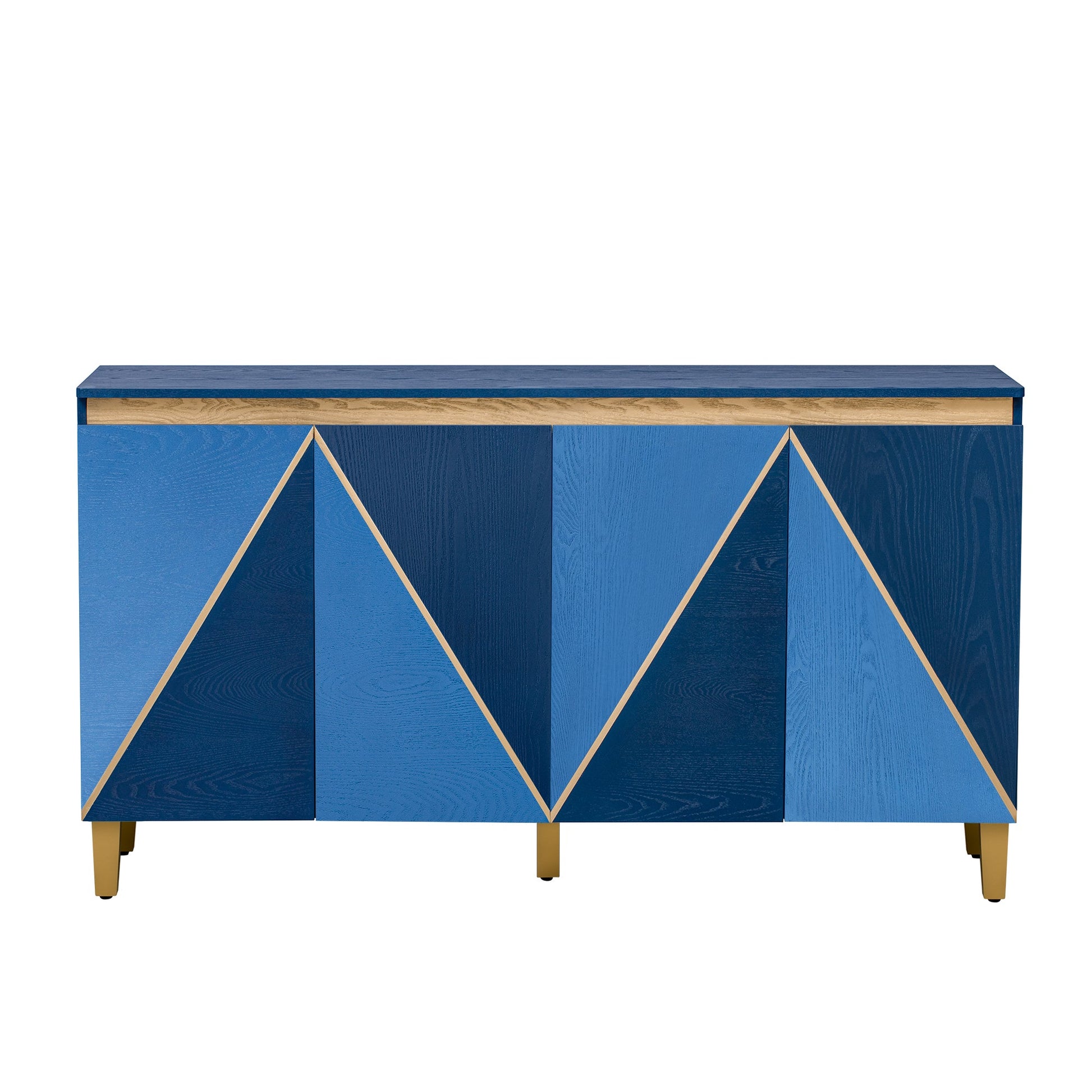 TREXM 60' Retro Buffet Cabinet with Storage, 4 - Door Vintage Sideboard Cabinet with Dimensional Effect Doors and Adjustable Shelves for Dining Room, Kitchen, and Living Room (Light and Dark Navy) - 1st Choice Furniture Direct