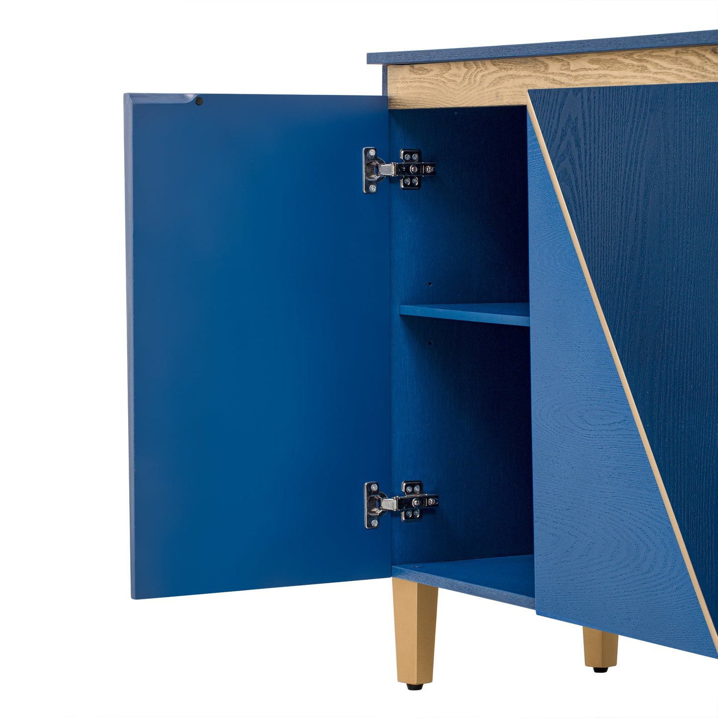 TREXM 60' Retro Buffet Cabinet with Storage, 4 - Door Vintage Sideboard Cabinet with Dimensional Effect Doors and Adjustable Shelves for Dining Room, Kitchen, and Living Room (Light and Dark Navy) - 1st Choice Furniture Direct