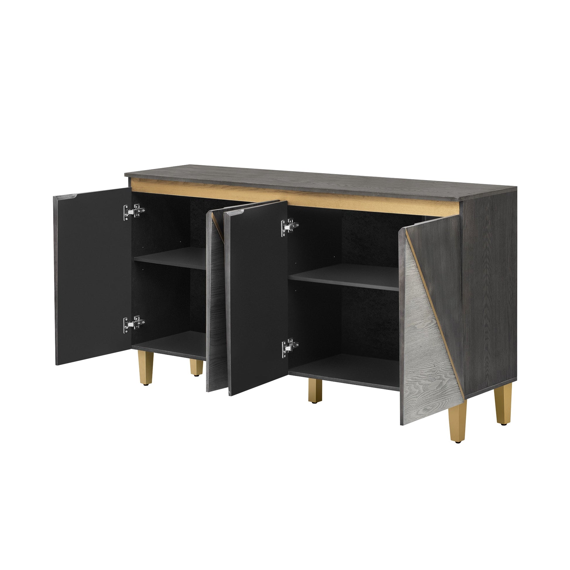 TREXM 60' Retro Buffet Cabinet with Storage, 4 - Door Vintage Sideboard Cabinet with Dimensional Effect Doors and Adjustable Shelves for Dining Room, Kitchen, and Living Room (Light and Dark Gray) - 1st Choice Furniture Direct