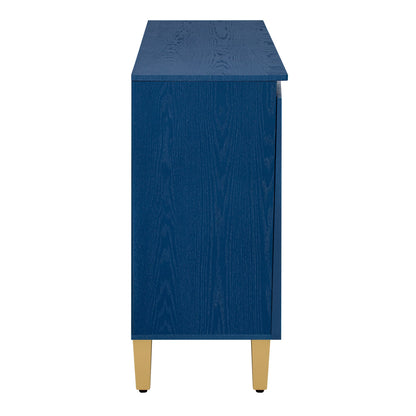 TREXM 60' Retro Buffet Cabinet with Storage, 4 - Door Vintage Sideboard Cabinet with Dimensional Effect Doors and Adjustable Shelves for Dining Room, Kitchen, and Living Room (Light and Dark Navy) - 1st Choice Furniture Direct