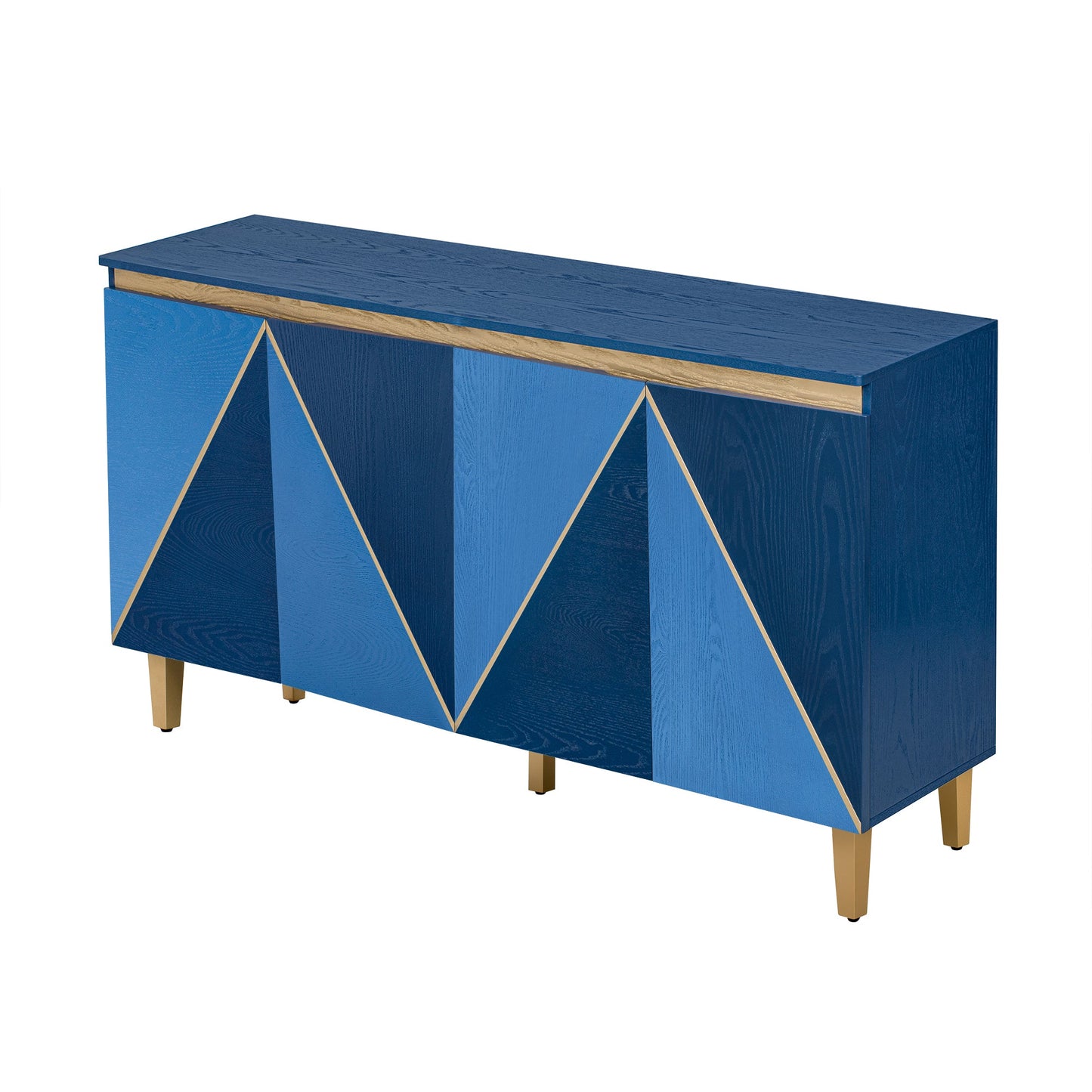 TREXM 60' Retro Buffet Cabinet with Storage, 4 - Door Vintage Sideboard Cabinet with Dimensional Effect Doors and Adjustable Shelves for Dining Room, Kitchen, and Living Room (Light and Dark Navy) - 1st Choice Furniture Direct