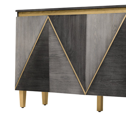 TREXM 60' Retro Buffet Cabinet with Storage, 4 - Door Vintage Sideboard Cabinet with Dimensional Effect Doors and Adjustable Shelves for Dining Room, Kitchen, and Living Room (Light and Dark Gray) - 1st Choice Furniture Direct