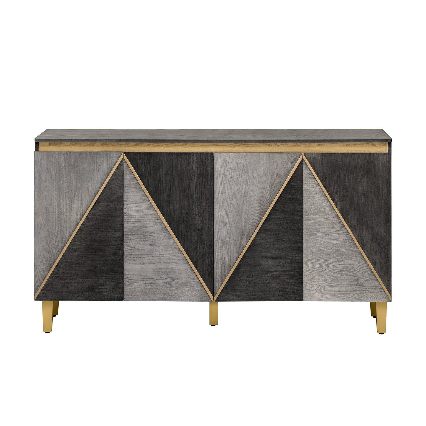TREXM 60' Retro Buffet Cabinet with Storage, 4 - Door Vintage Sideboard Cabinet with Dimensional Effect Doors and Adjustable Shelves for Dining Room, Kitchen, and Living Room (Light and Dark Gray) - 1st Choice Furniture Direct
