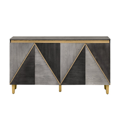 TREXM 60' Retro Buffet Cabinet with Storage, 4 - Door Vintage Sideboard Cabinet with Dimensional Effect Doors and Adjustable Shelves for Dining Room, Kitchen, and Living Room (Light and Dark Gray) - 1st Choice Furniture Direct