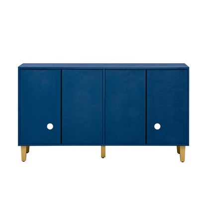 TREXM 60' Retro Buffet Cabinet with Storage, 4 - Door Vintage Sideboard Cabinet with Dimensional Effect Doors and Adjustable Shelves for Dining Room, Kitchen, and Living Room (Light and Dark Navy) - 1st Choice Furniture Direct