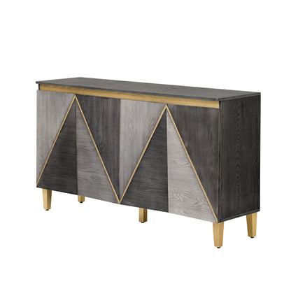 TREXM 60' Retro Buffet Cabinet with Storage, 4 - Door Vintage Sideboard Cabinet with Dimensional Effect Doors and Adjustable Shelves for Dining Room, Kitchen, and Living Room (Light and Dark Gray) - 1st Choice Furniture Direct