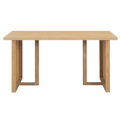 TREXM 7 - Piece Farmhouse Dining Table Set for 6 - 59.8' Rectangular Dining Table with Distressed Oak Veneer and 6 Rattan Chairs, Rustic Kitchen Furniture for Dining Room(Natural) - 1st Choice Furniture Direct
