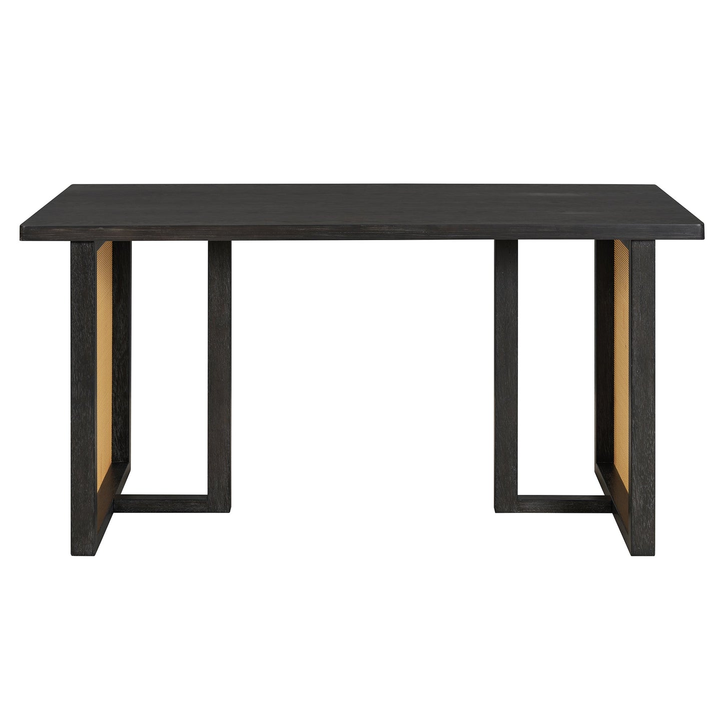 TREXM 7 - Piece Farmhouse Dining Table Set for 6 - 59.8' Rectangular Dining Table with Distressed Oak Veneer and 6 Rattan Chairs, Rustic Kitchen Furniture for Dining Room(Espresso) - 1st Choice Furniture Direct