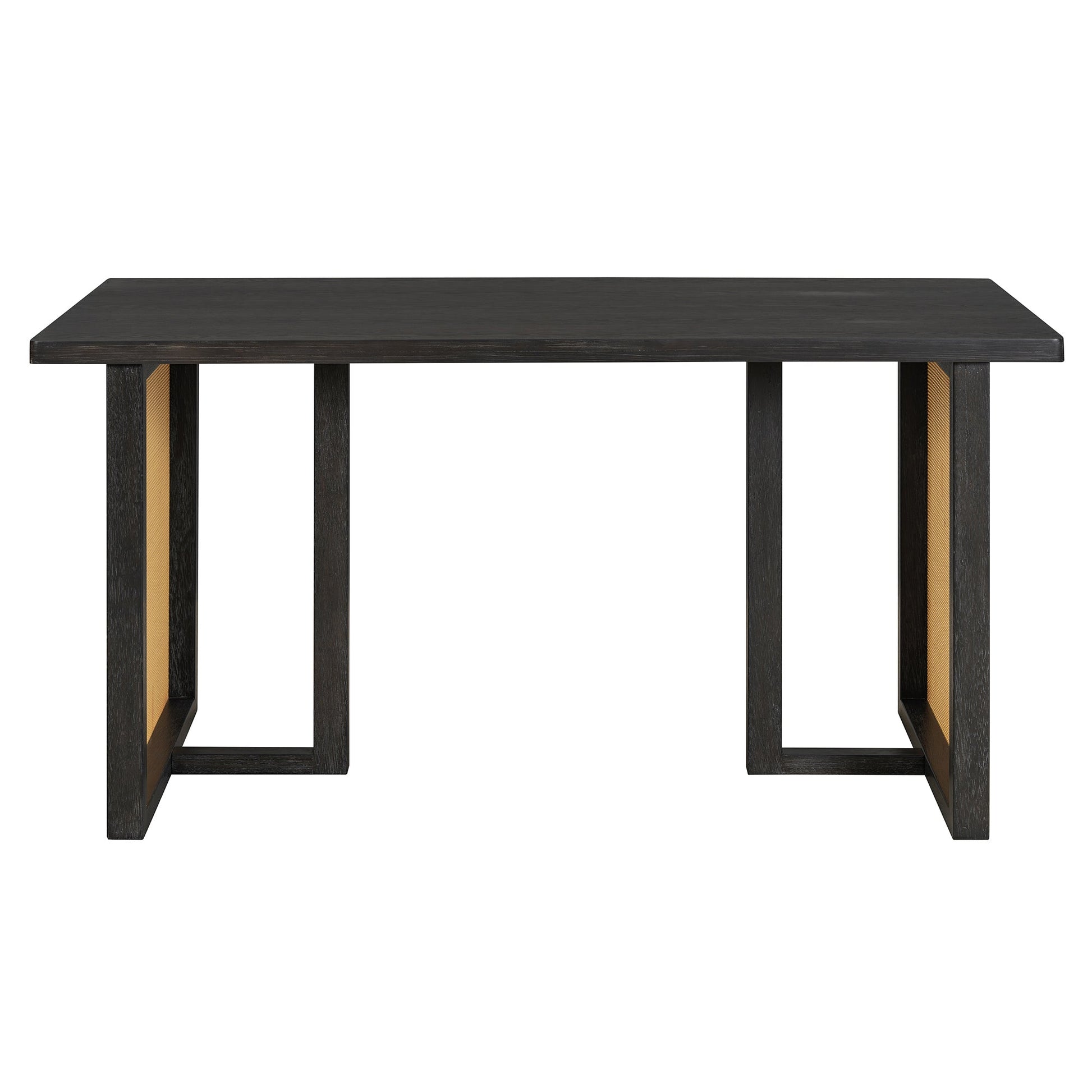 TREXM 7 - Piece Farmhouse Dining Table Set for 6 - 59.8' Rectangular Dining Table with Distressed Oak Veneer and 6 Rattan Chairs, Rustic Kitchen Furniture for Dining Room(Espresso) - 1st Choice Furniture Direct
