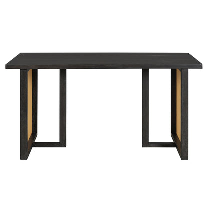 TREXM 7 - Piece Farmhouse Dining Table Set for 6 - 59.8' Rectangular Dining Table with Distressed Oak Veneer and 6 Rattan Chairs, Rustic Kitchen Furniture for Dining Room(Espresso) - 1st Choice Furniture Direct