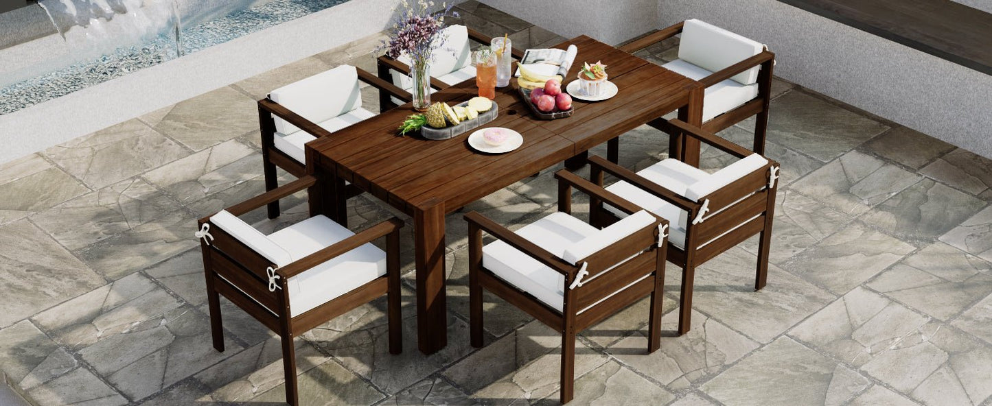 TREXM 7 - Piece Patio Dining Table Set for 6, Outdoor Furniture Sets with 72.8' Rectangle Table, Patio Table and Chairs Set with Removable Cushions for Backyard, Garden, Poolside (Mocha + Beige Cushion) - 1st Choice Furniture Direct