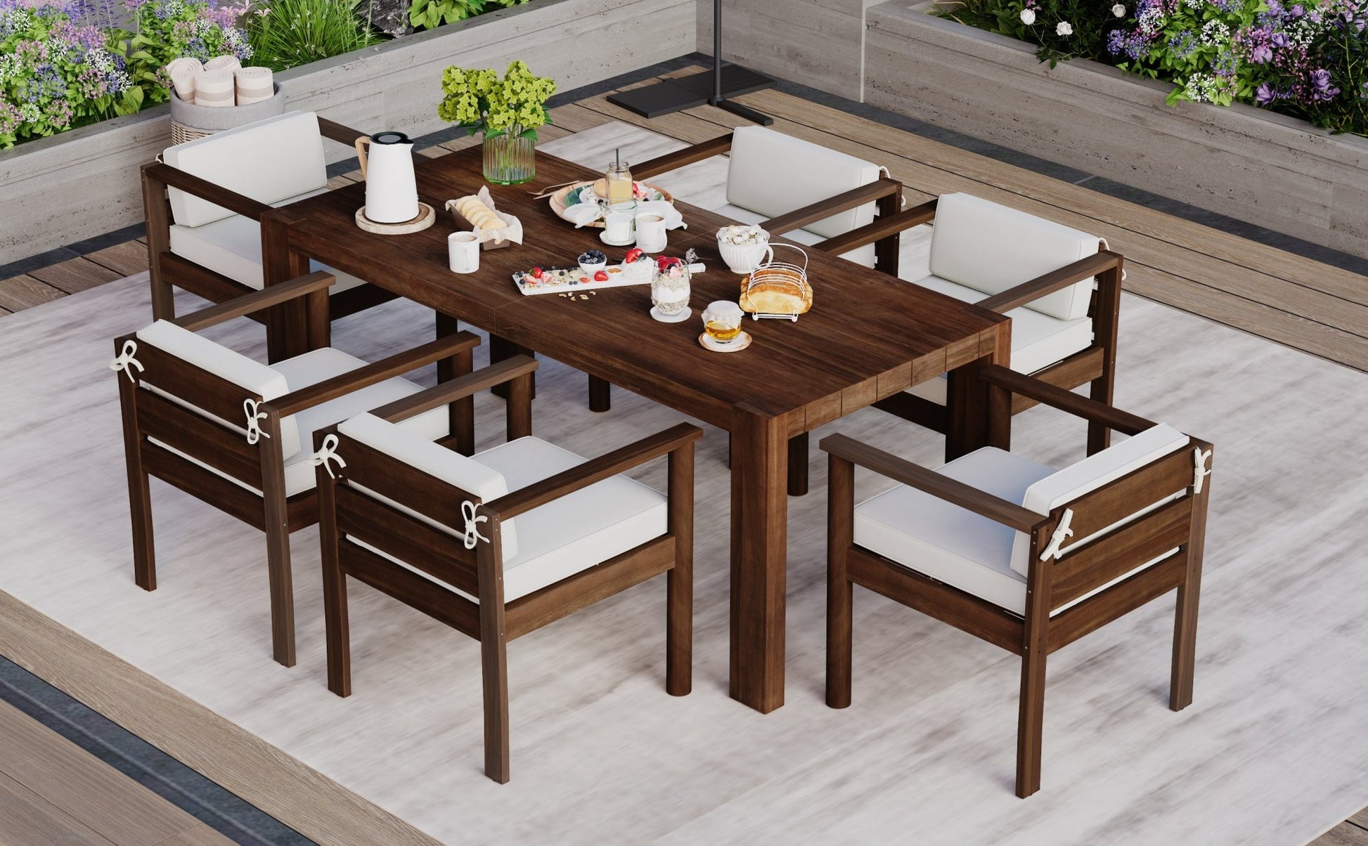 TREXM 7 - Piece Patio Dining Table Set for 6, Outdoor Furniture Sets with 72.8' Rectangle Table, Patio Table and Chairs Set with Removable Cushions for Backyard, Garden, Poolside (Mocha + Beige Cushion) - 1st Choice Furniture Direct