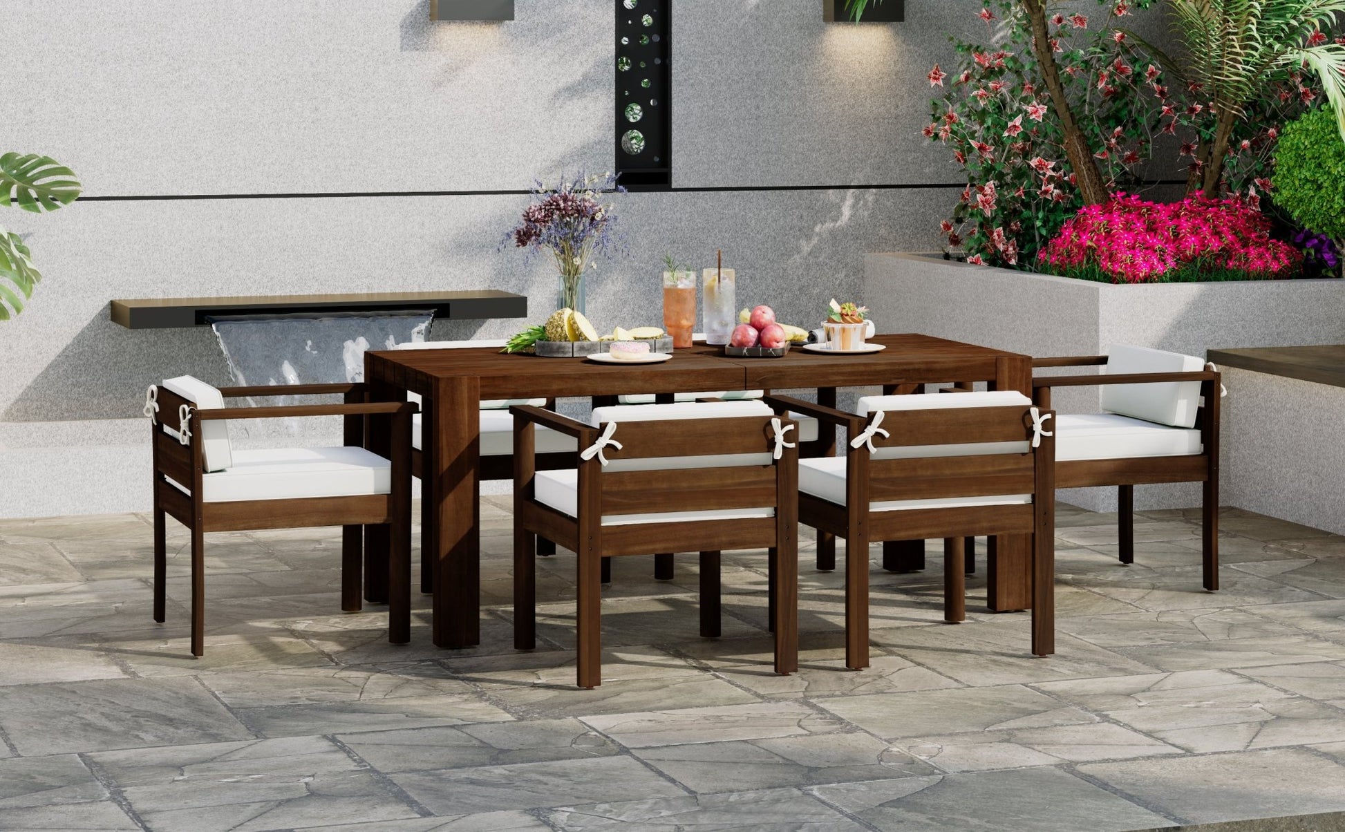 TREXM 7 - Piece Patio Dining Table Set for 6, Outdoor Furniture Sets with 72.8' Rectangle Table, Patio Table and Chairs Set with Removable Cushions for Backyard, Garden, Poolside (Mocha + Beige Cushion) - 1st Choice Furniture Direct