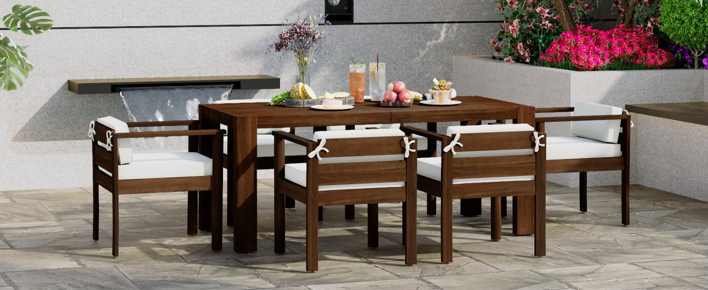 TREXM 7 - Piece Patio Dining Table Set for 6, Outdoor Furniture Sets with 72.8' Rectangle Table, Patio Table and Chairs Set with Removable Cushions for Backyard, Garden, Poolside (Mocha + Beige Cushion) - 1st Choice Furniture Direct