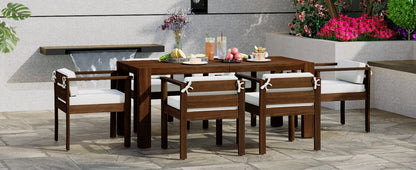 TREXM 7 - Piece Patio Dining Table Set for 6, Outdoor Furniture Sets with 72.8' Rectangle Table, Patio Table and Chairs Set with Removable Cushions for Backyard, Garden, Poolside (Mocha + Beige Cushion) - 1st Choice Furniture Direct