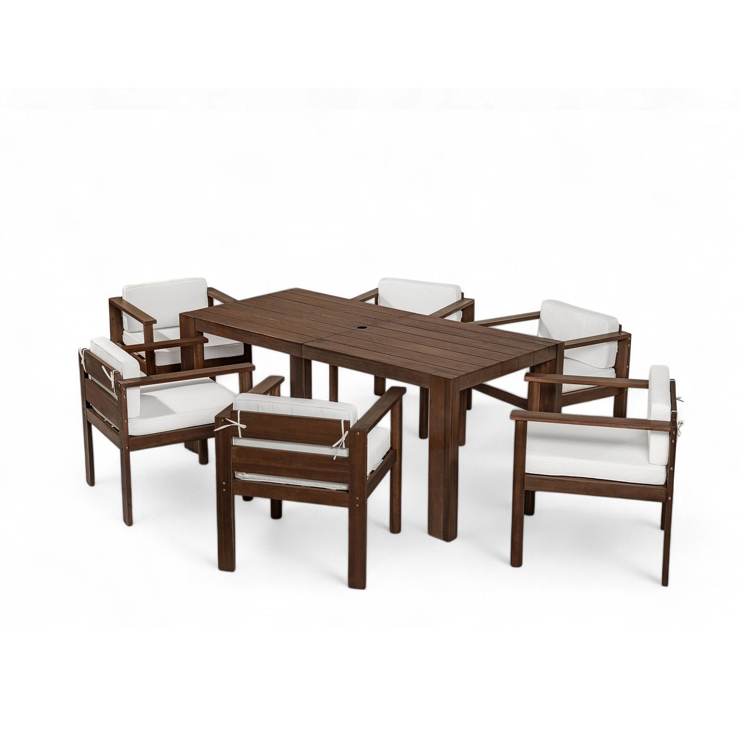 TREXM 7 - Piece Patio Dining Table Set for 6, Outdoor Furniture Sets with 72.8' Rectangle Table, Patio Table and Chairs Set with Removable Cushions for Backyard, Garden, Poolside (Mocha + Beige Cushion) - 1st Choice Furniture Direct