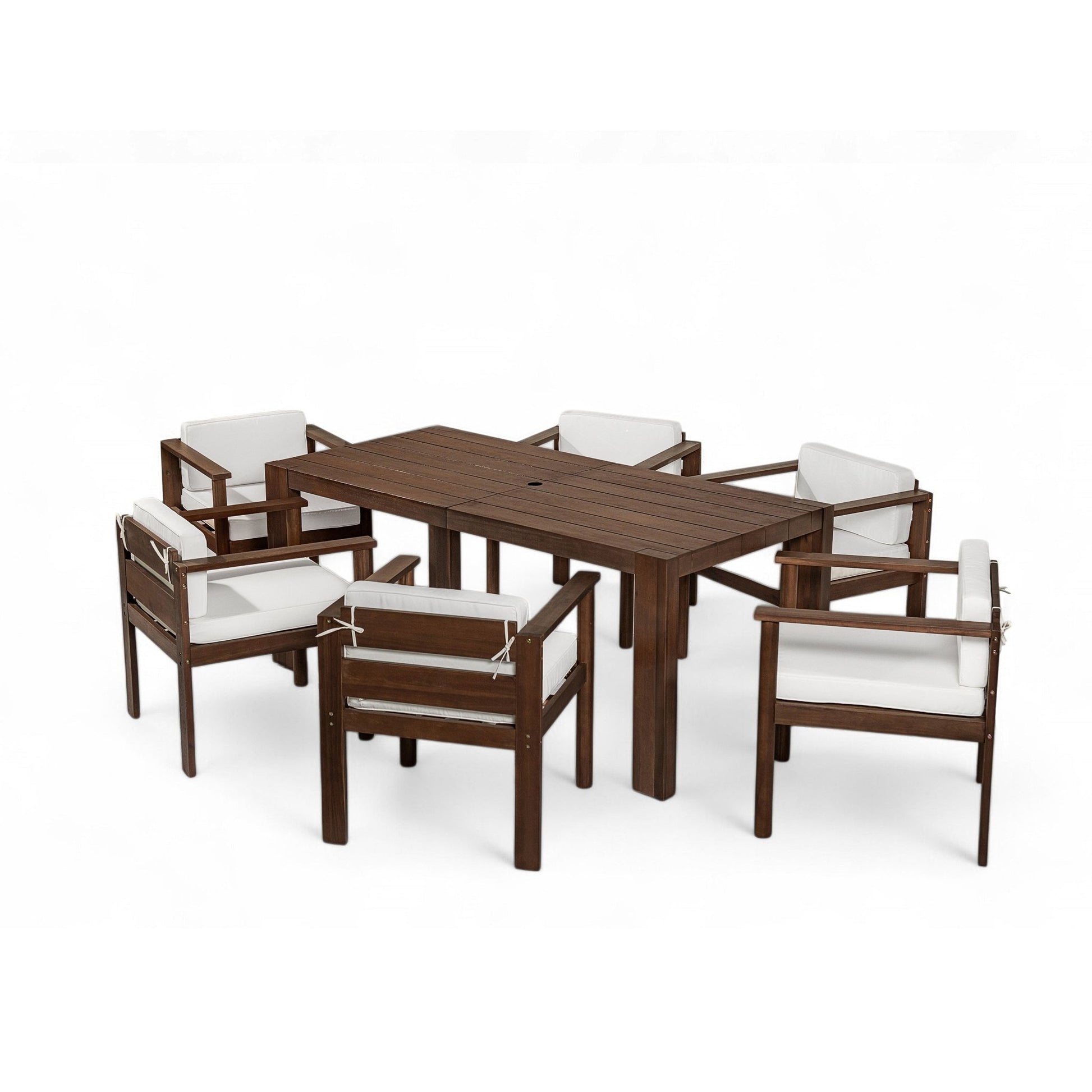 TREXM 7 - Piece Patio Dining Table Set for 6, Outdoor Furniture Sets with 72.8' Rectangle Table, Patio Table and Chairs Set with Removable Cushions for Backyard, Garden, Poolside (Mocha + Beige Cushion) - 1st Choice Furniture Direct