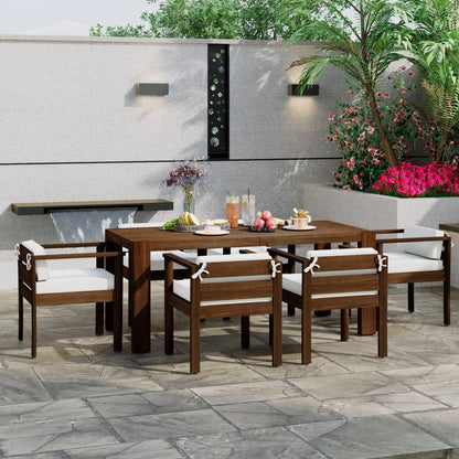TREXM 7 - Piece Patio Dining Table Set for 6, Outdoor Furniture Sets with 72.8' Rectangle Table, Patio Table and Chairs Set with Removable Cushions for Backyard, Garden, Poolside (Mocha + Beige Cushion) - 1st Choice Furniture Direct